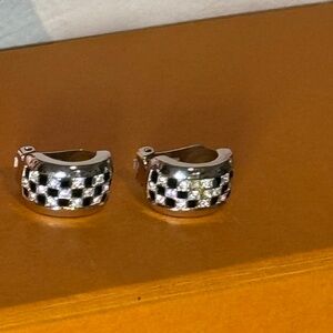 Dior Silver and Black Checkered Earrings